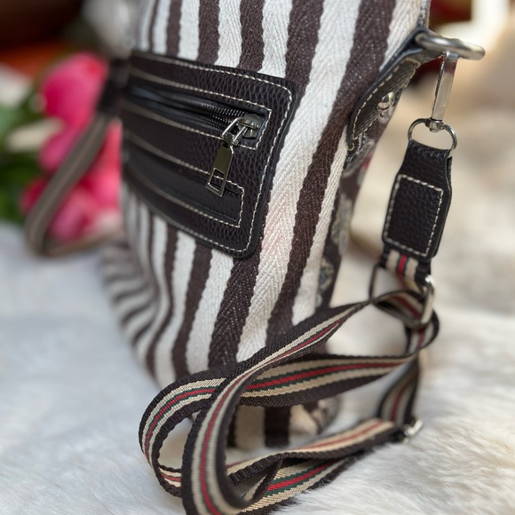 Striped Brown and Cream Crossbody Bag - Picture 4 of 7